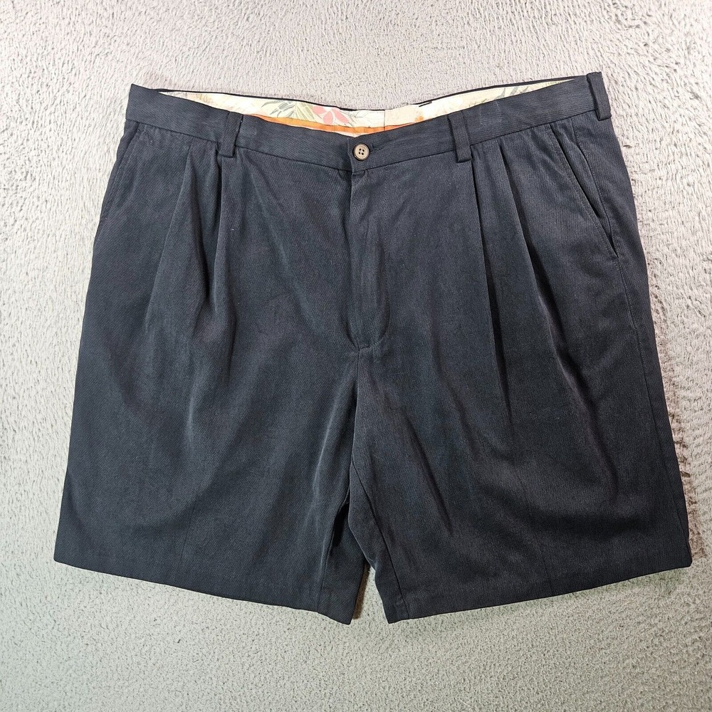 Tommy Bahama Silk Shorts Men 40 Inseam 9" Pleated Front Black